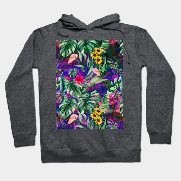 Cute tropical floral leaves botanical illustration, tropical plants,leaves and flowers, dark purple leaves pattern Hoodie by Zeinab taha